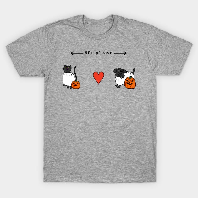 Cat and Dog Social Distancing a Halloween Horror T-Shirt by ellenhenryart